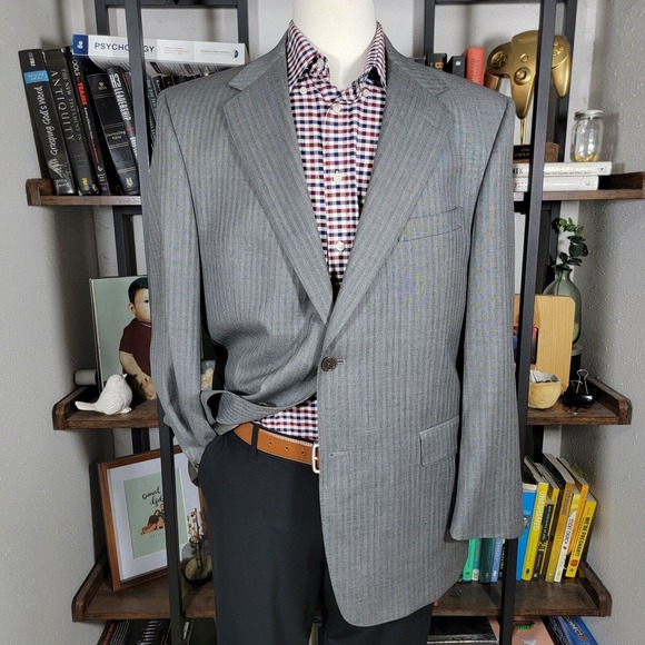 Daniel Cremieux Men's Sport Coat Blazer Two Button‎ Gray Striped Loro Piana 43R